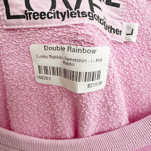 FreeCity Lucky Rabbits Pink Pullover Sweatshirt Graphic Crewneck NWT Large - Picture 5 of 6
